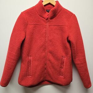 Talbots Cherry Red Fleece Jacket Sweater size Small Full Zip Pockets
